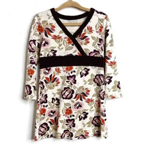 Tea Kids Girls Brown/Cream Floral Print Long Sleeve Wrap Neck Dress Size 4